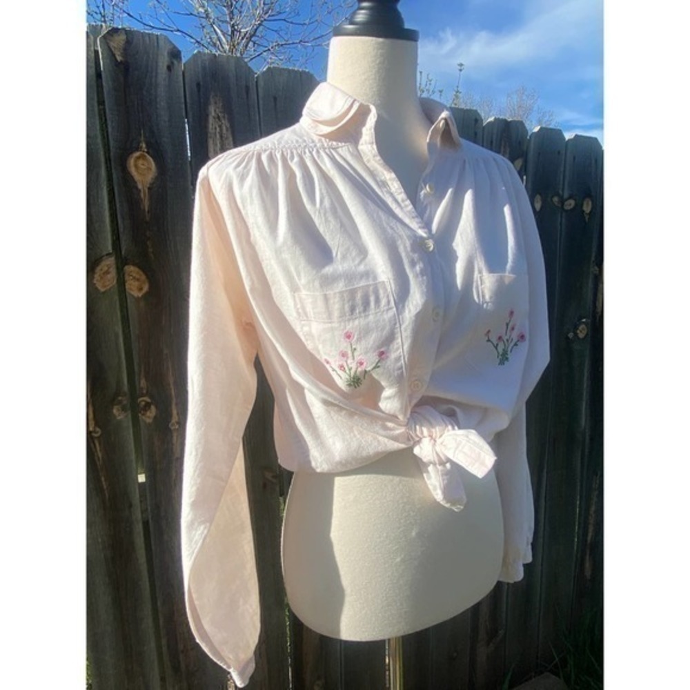 Vintage Peasant Top, India Cotton, 60s 70s Floral Embroidered stitch, handmade - Picture 15 of 15